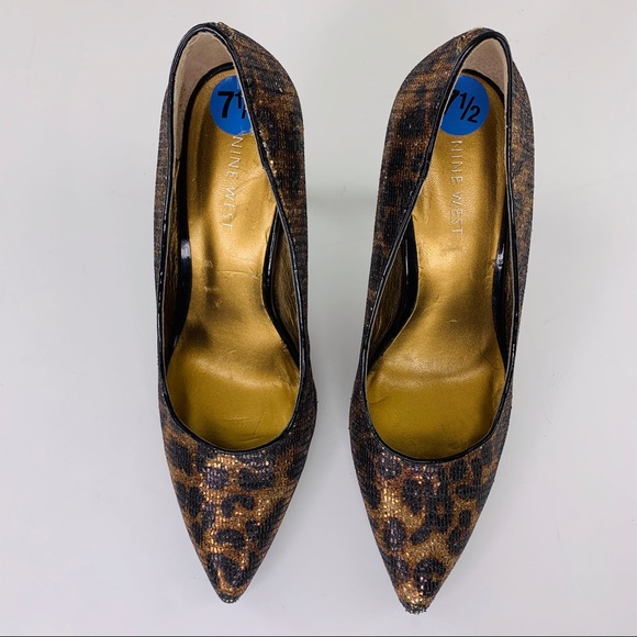 Nine West Metallic Sequin Cheetah Print Heels - Picture 5 of 8